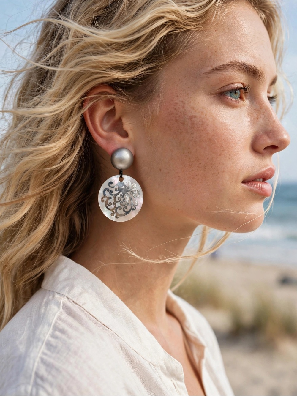New Natural Shell Dangle Earrings with 925 Silver Posts For Women E085
